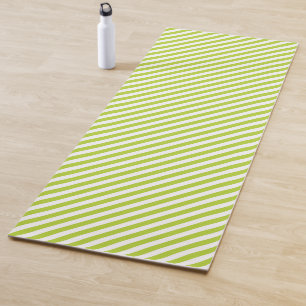 Tapis De Yoga Motif de bandes diagonales vert citron et blanc
