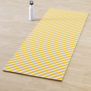 Tapis De Yoga Motif de bandes jaunes et blanches diagonales