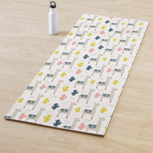 Tapis De Yoga Motif de cactus et de lamas (En situation)