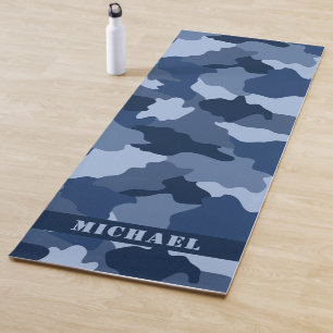 Tapis De Yoga Motif de camouflage bleu Nom du monogramme