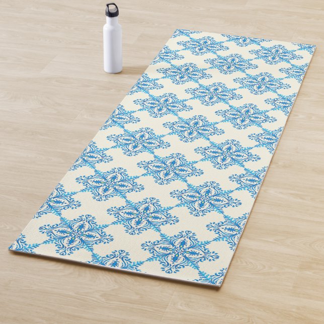 Tapis De Yoga Motif de carrelage bleu méditerranéen (En situation)
