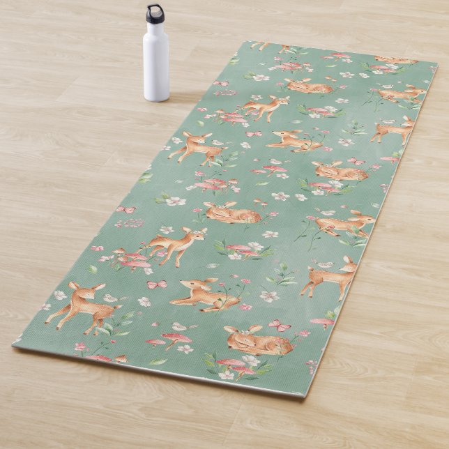 Tapis De Yoga Motif de cerfs à l'aquarelle (En situation)