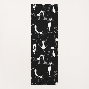 Tapis De Yoga Motif de chat blanc élancé fantaisiste