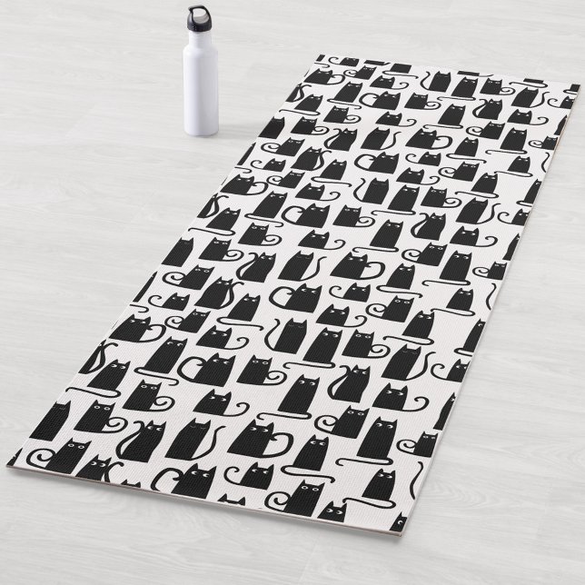 Tapis De Yoga Motif de chat noir amusant (Fun Black Cat yoga mat for animal lovers)