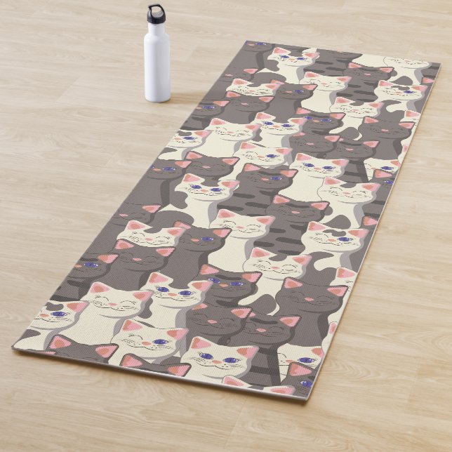 Tapis De Yoga Motif de chats blancs et gris (En situation)