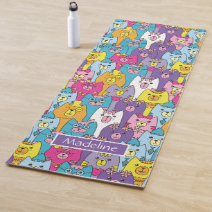 Tapis De Yoga Motif de chats caricaturés aux couleurs pures