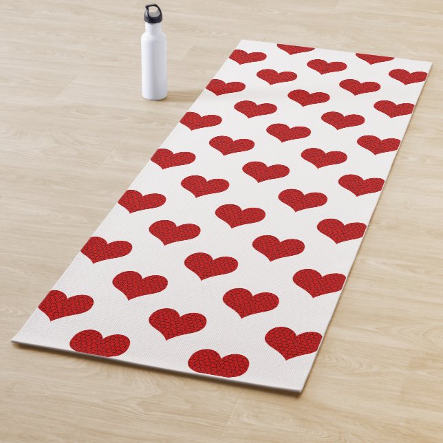 Tapis De Yoga Motif de coeur de mosaïque rouge (En situation)