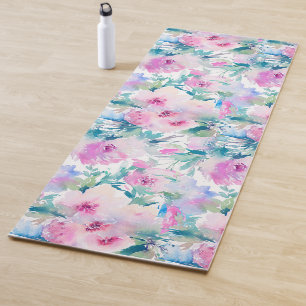 Tapis De Yoga Motif de collage de fleurs rose et bleue