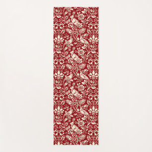 Tapis De Yoga Motif de faisan et lièvre, rouge profond et crème