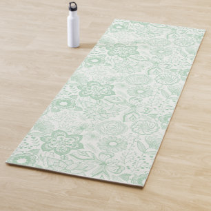 Tapis De Yoga Motif de fleurs rétro vertes