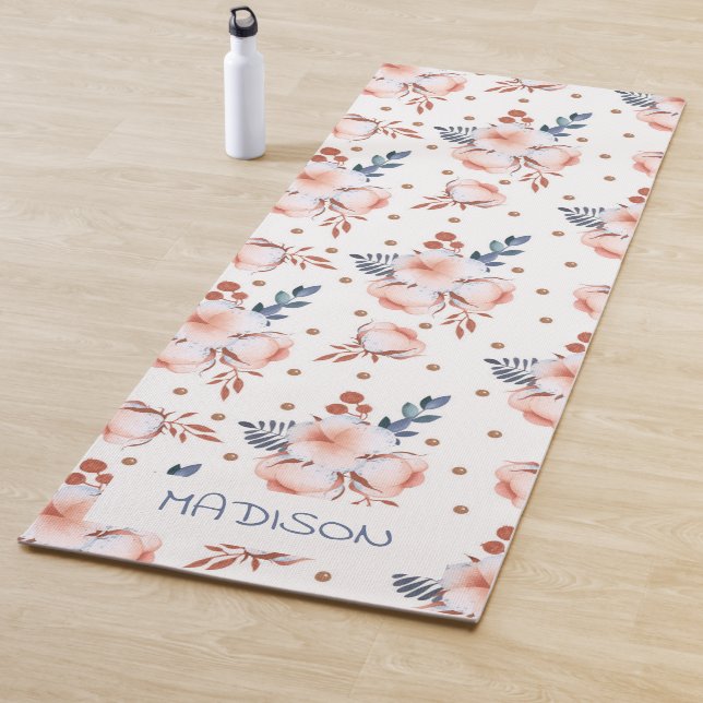 Tapis De Yoga Motif de fleurs rose pâle (En situation)