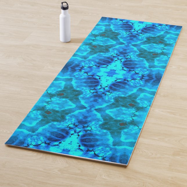 Tapis De Yoga Motif de kaléidoscope bleu glace givrée (En situation)