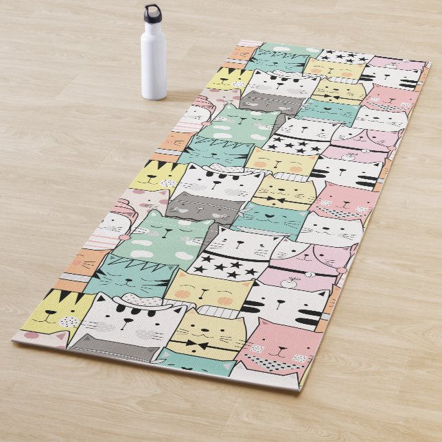 Tapis De Yoga Motif de Kawaii Cute Big Cats (En situation)