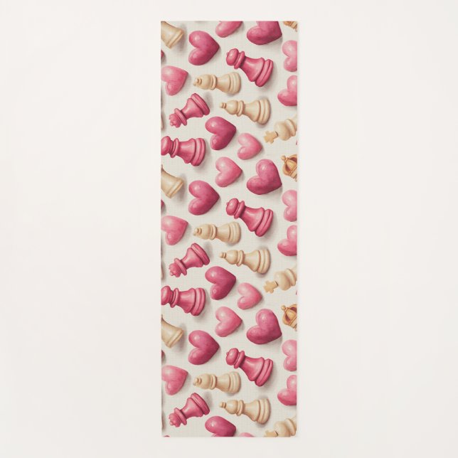 Tapis De Yoga Motif de la Saint-Valentin Échecs & Cœurs (Devant)
