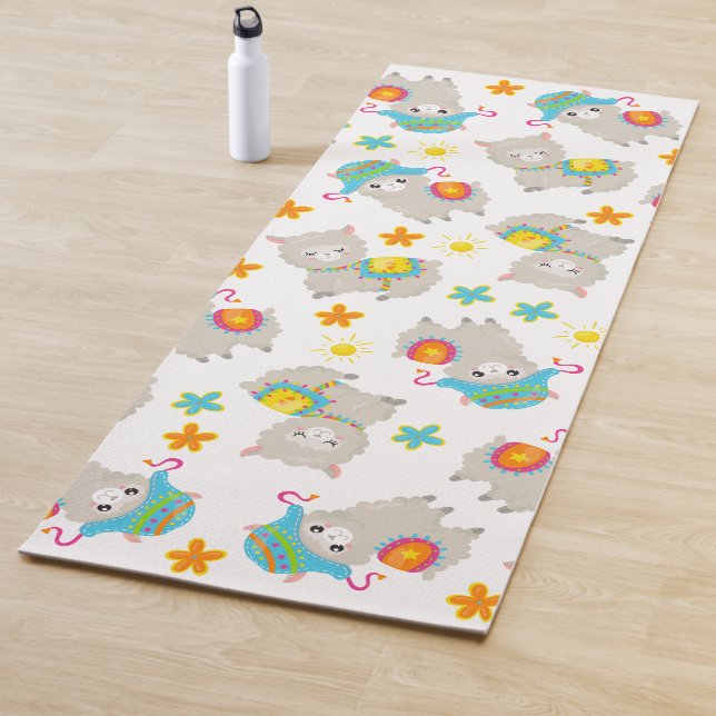 Tapis De Yoga Motif De Llamas, Cute Llamas, Alpacas, Fleurs (En situation)