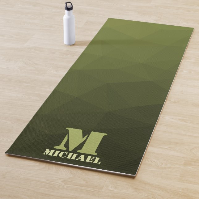 Tapis De Yoga Motif de maillage géométrique d'olive verte de l'a (En situation)