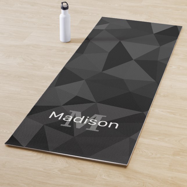 Tapis De Yoga Motif de maillage géométrique gris foncé noir (En situation)