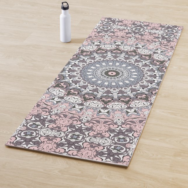 Tapis De Yoga Motif de mandala rose et blanc (En situation)
