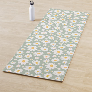 Tapis De Yoga Motif de Marguerite Dessiné à la Main Vert Sauge