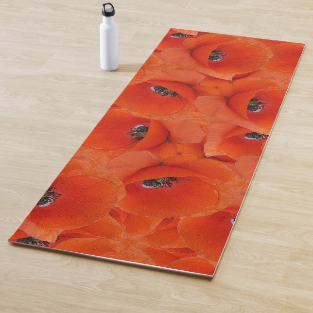 Tapis De Yoga Motif de pavots rouges (En situation)