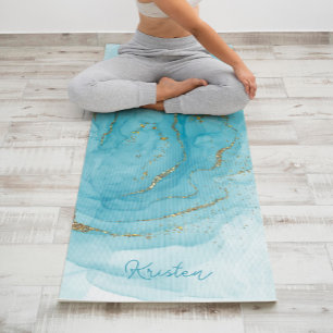 Tapis De Yoga Motif de peinture et de Parties scintillant turquo