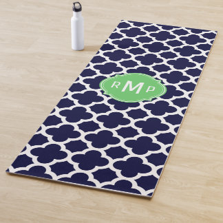 Tapis De Yoga Motif de Quatrefoil bleu et blanc de la marine Mon
