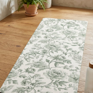 Tapis De Yoga Motif de toile fleurie vert sauge vintage