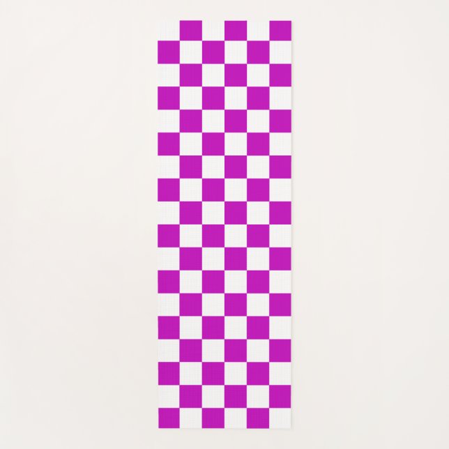 Tapis De Yoga Motif de vérification À damiers blanc violet (Devant)