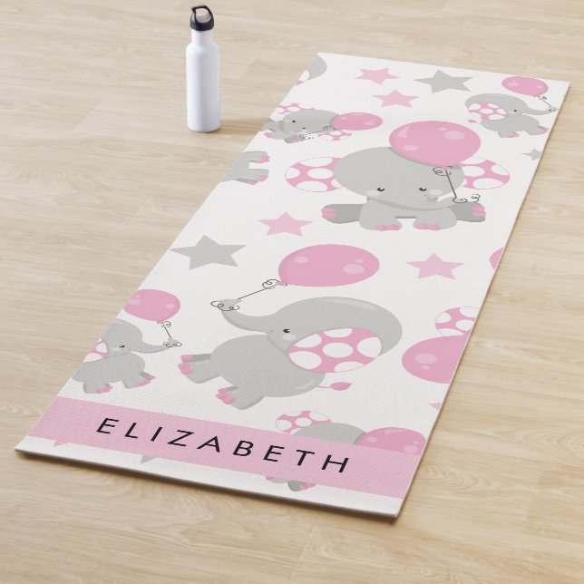 Tapis De Yoga Motif D'Eléphants, Eléphants Mignons, Votre Nom (En situation)