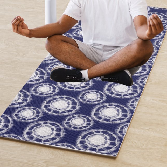 Tapis De Yoga Motif des cercles Shibori bleu et blanc (Créateur téléchargé)