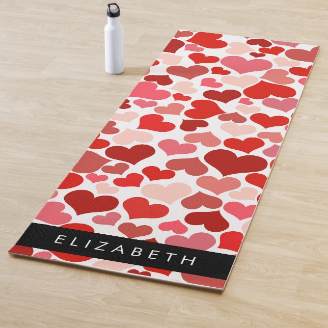 Tapis De Yoga Motif Des Coeurs, Coeurs Rouges, Amour, Votre Nom (En situation)