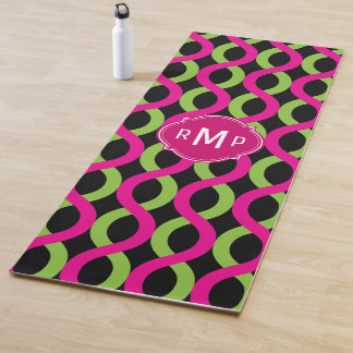 Tapis De Yoga Motif des vagues vertes et roses