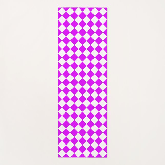 Tapis De Yoga Motif diamant à carreaux blanc violet (Devant)