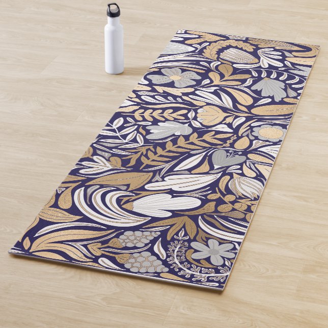 Tapis De Yoga Motif d'illustration de la feuille florale blanche (En situation)