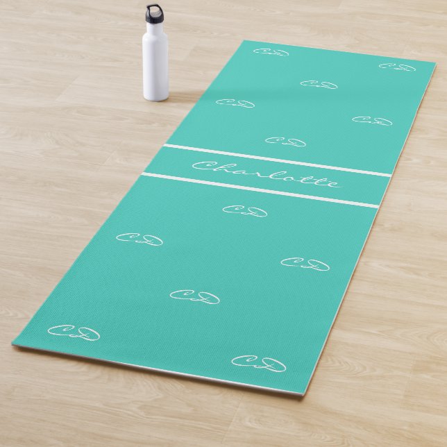 Tapis De Yoga Motif d'initiales monogramme blanc vert sarcelle n (En situation)