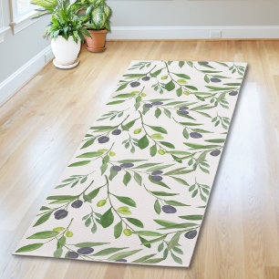Tapis De Yoga Motif d'olive de campagne française aquarelle vert