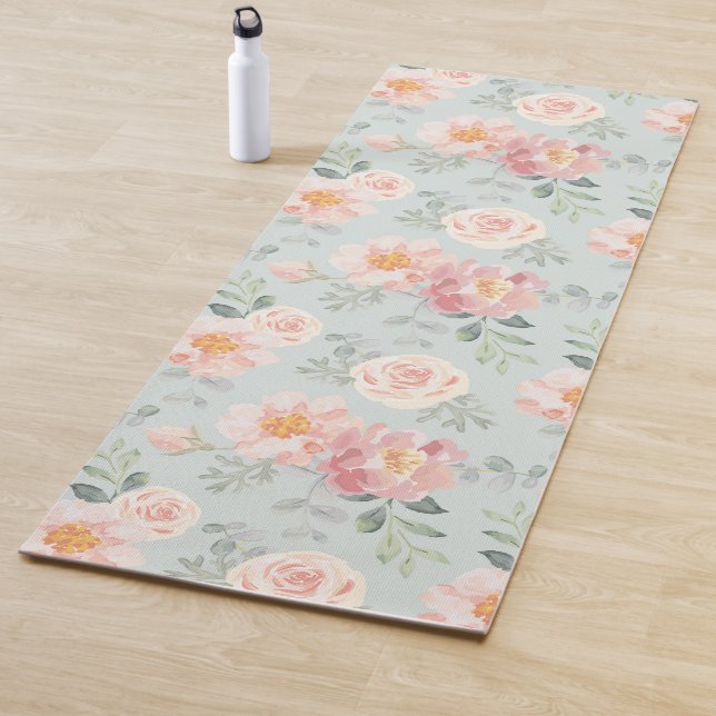 Tapis De Yoga Motif du jardin rose Rose Rose Pastel (En situation)