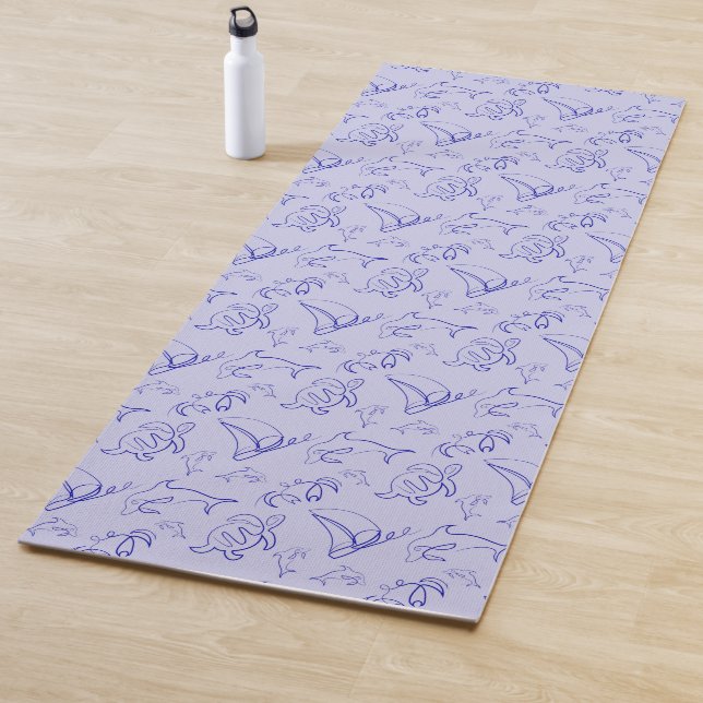 Tapis De Yoga Motif d'une ligne d'animal marin et voilier (En situation)