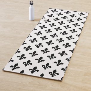 Tapis De Yoga Motif Fleur de Lis, Royal Français, Noir sur Blanc
