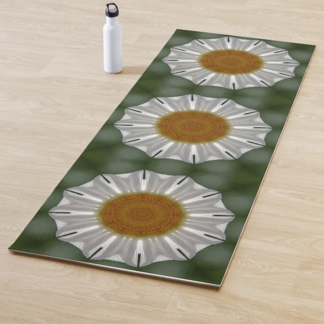 Tapis De Yoga Motif floral blanc et vert (En situation)