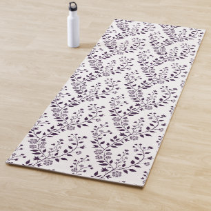 Tapis De Yoga Motif floral bohème moderne prune blanc