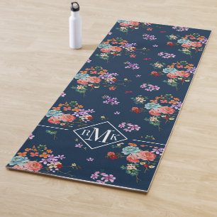 Tapis De Yoga Motif floral de bouquet rose du monogramme