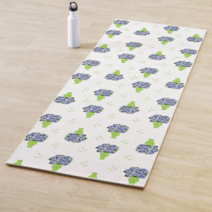 Tapis De Yoga Motif floral d'hortensia bleu dans un vase vert