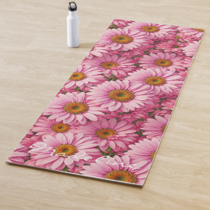 Tapis De Yoga Motif floral rétro rose avec des marguerites