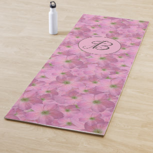 Tapis De Yoga Motif floral rose avec le monogramme fait sur