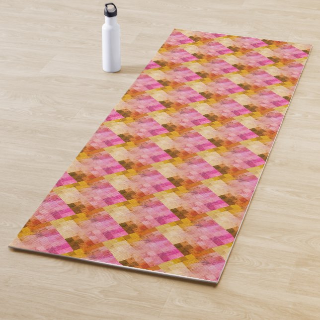 Tapis De Yoga Motif géométrique Aquarelle rose (En situation)