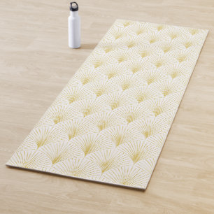 Tapis De Yoga Motif Géométrique Art Déco En Or & Blanc