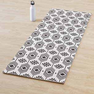Tapis De Yoga Motif géométrique ikat noir et blanc