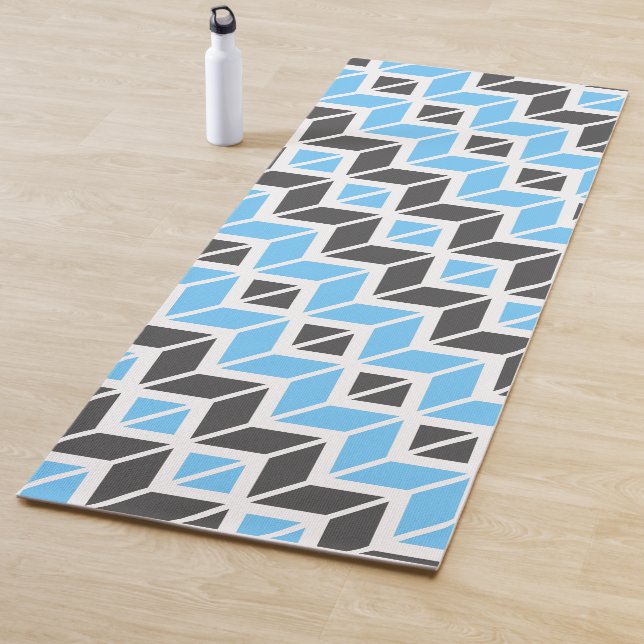 Tapis De Yoga Motif géométrique moderne Blue Grey Herringbone (En situation)