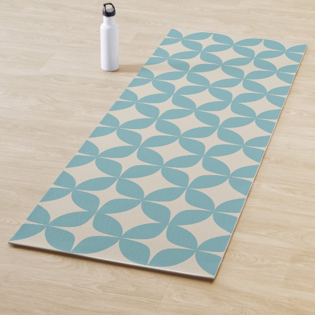 Tapis De Yoga Motif géométrique simple Pastel Turquoise bleu (En situation)